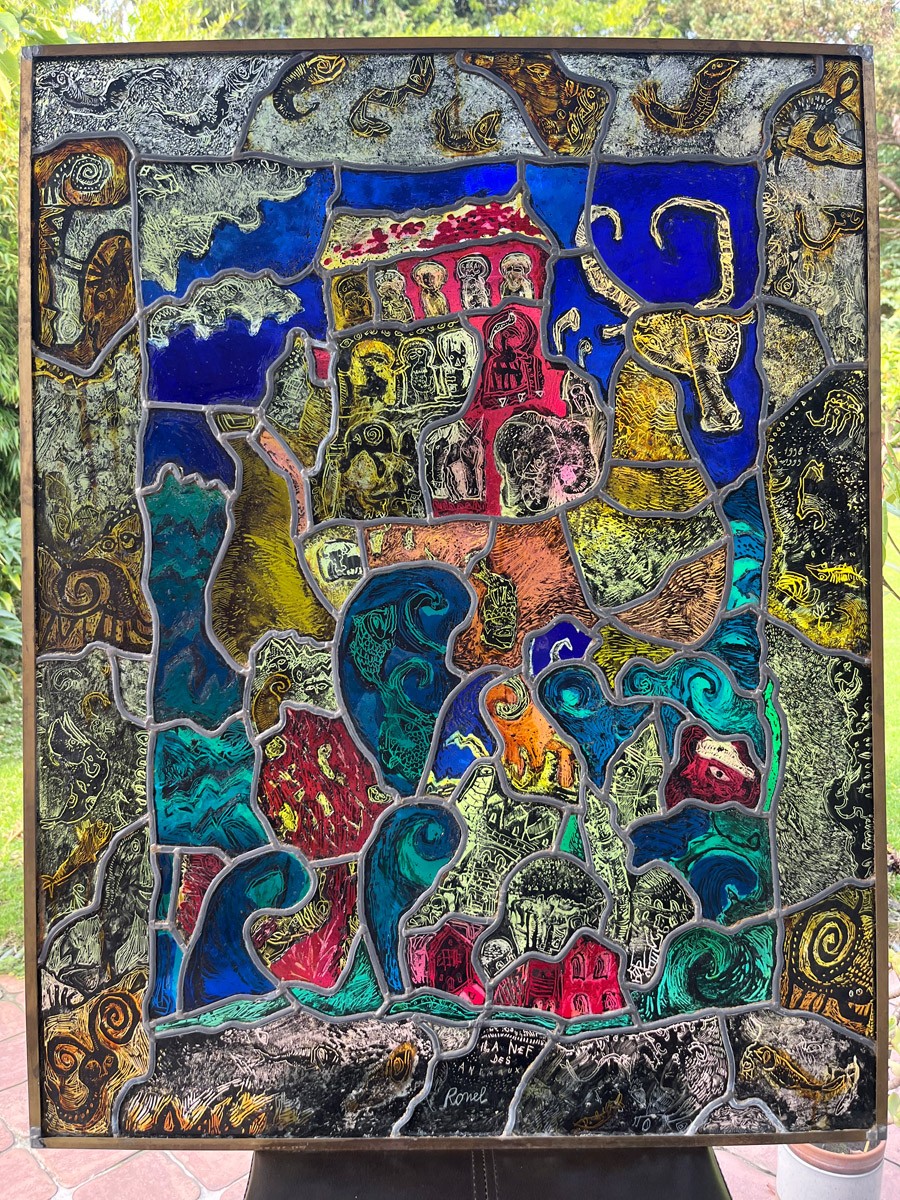 La nef des animaux  - Vitrail 95 x 73 cm 2001